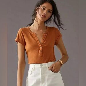 Pilcro Anthro Women's Orange Button-Up Top